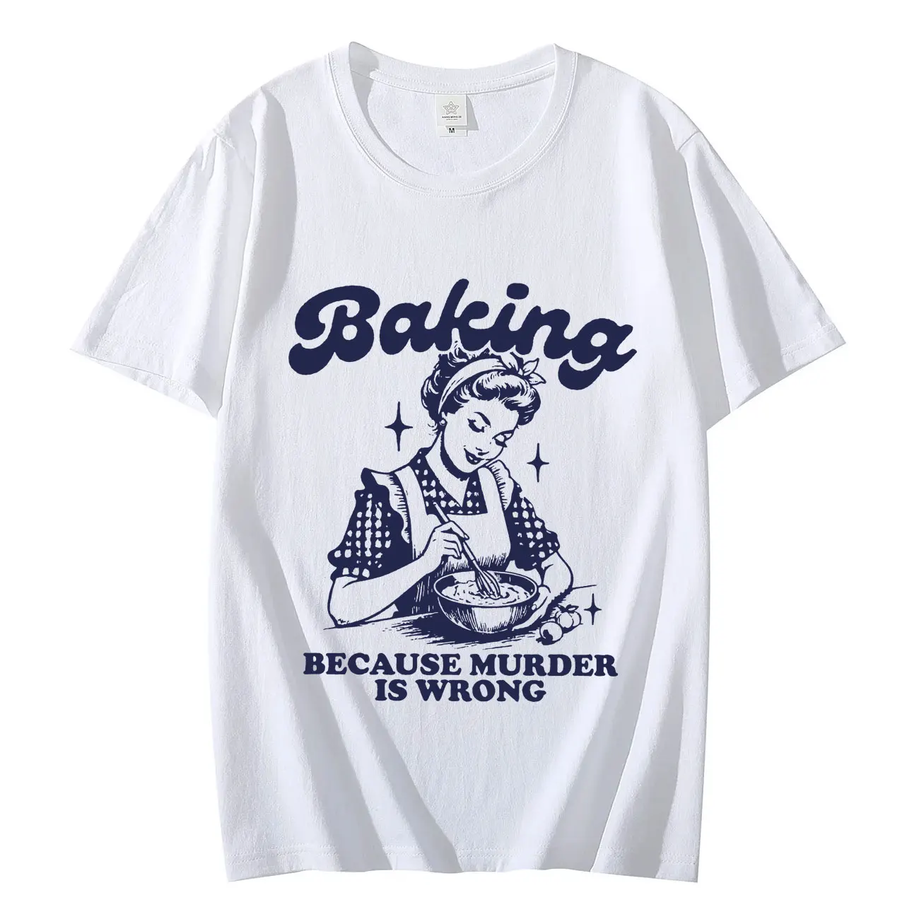 

Funny Baking Because Murderls Wrong T Shirts Gothic Vintage Short Sleeve T-shirts Fashion Casual Retro Oversized T-shirt Unisex