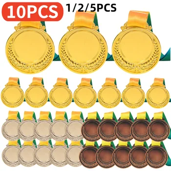 금색 실버 동상 메달과 목 리본, 어린이 게임, 스포츠 상, 학교 대회 회의용 메달, 2 인치