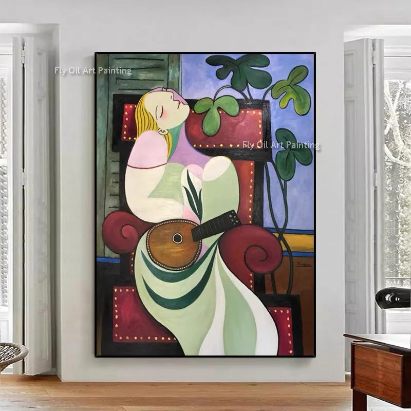Abstract Picasso Art On Canvas Handmade Woman Portrait Oil Painting Colorful Elegance Women Wall Art Decor Ready To Hang
