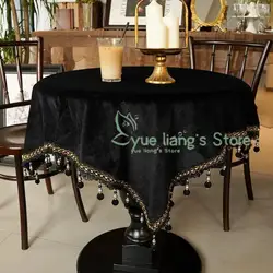 Vintage Black Tassel Dining Table Fabric Small Round Table Rectangular Coffee Table Cloth Cover European Light Luxury Tablecloth