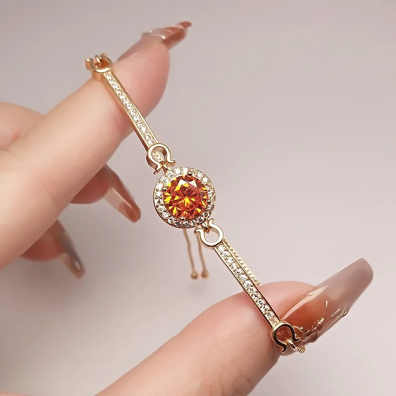 Pulseras de cadena ajustables con diamantes de circón y piedras preciosas rojas Fanta de 2 quilates para mujer, regalos de joyería fina de plata rellena de oro rosa de 18 quilates