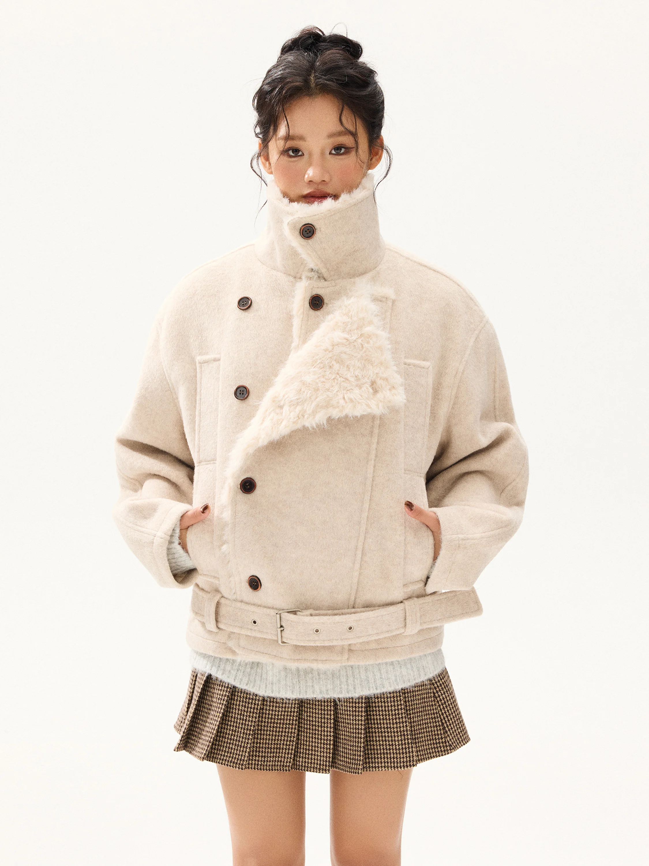 

Free Sonata American Vintage Double Breasted Wool Blend Coat for Men And Women Thiened Cotton Outerwear Retro Sle