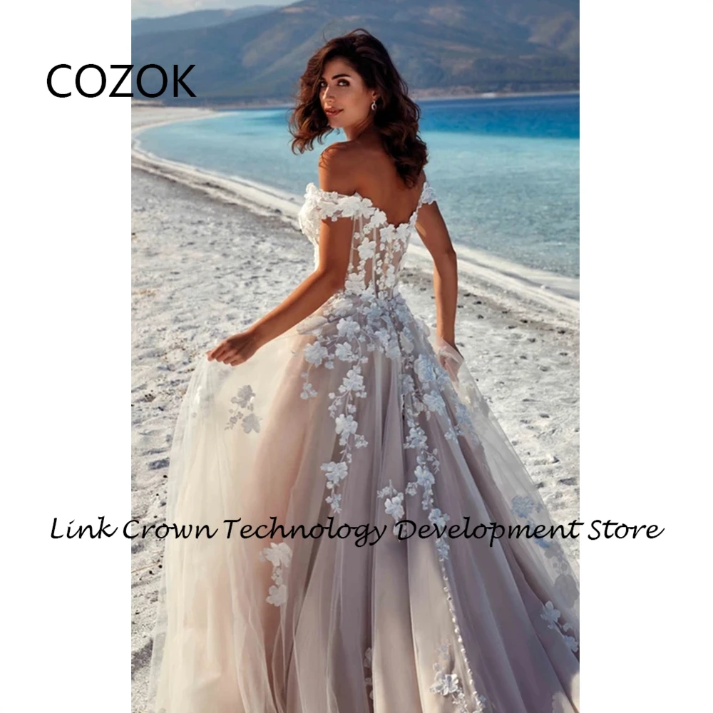 COZOK-Vestidos De Novia sin tirantes con encaje, color champán, sin hombros, longitud hasta el suelo, verano, 2024