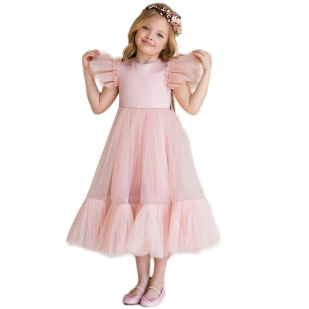 Flower Girl Dress Children Bridemaid Wedding Dresses For Kids Pink Tulle Gowns New Girls Boutique Party Wear Elegant Frocks