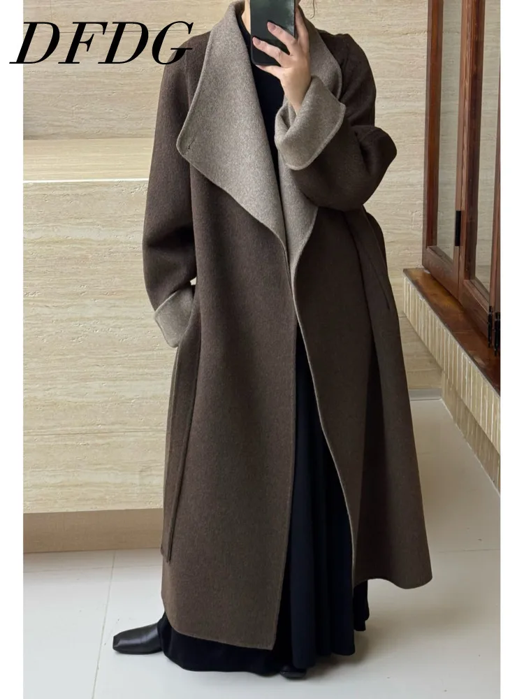 

DFDG Woman's Patchwork Button-front Pure Color Design 2025 Spring New High-quality Loose And Fashionable Long Coat Large Sleeves