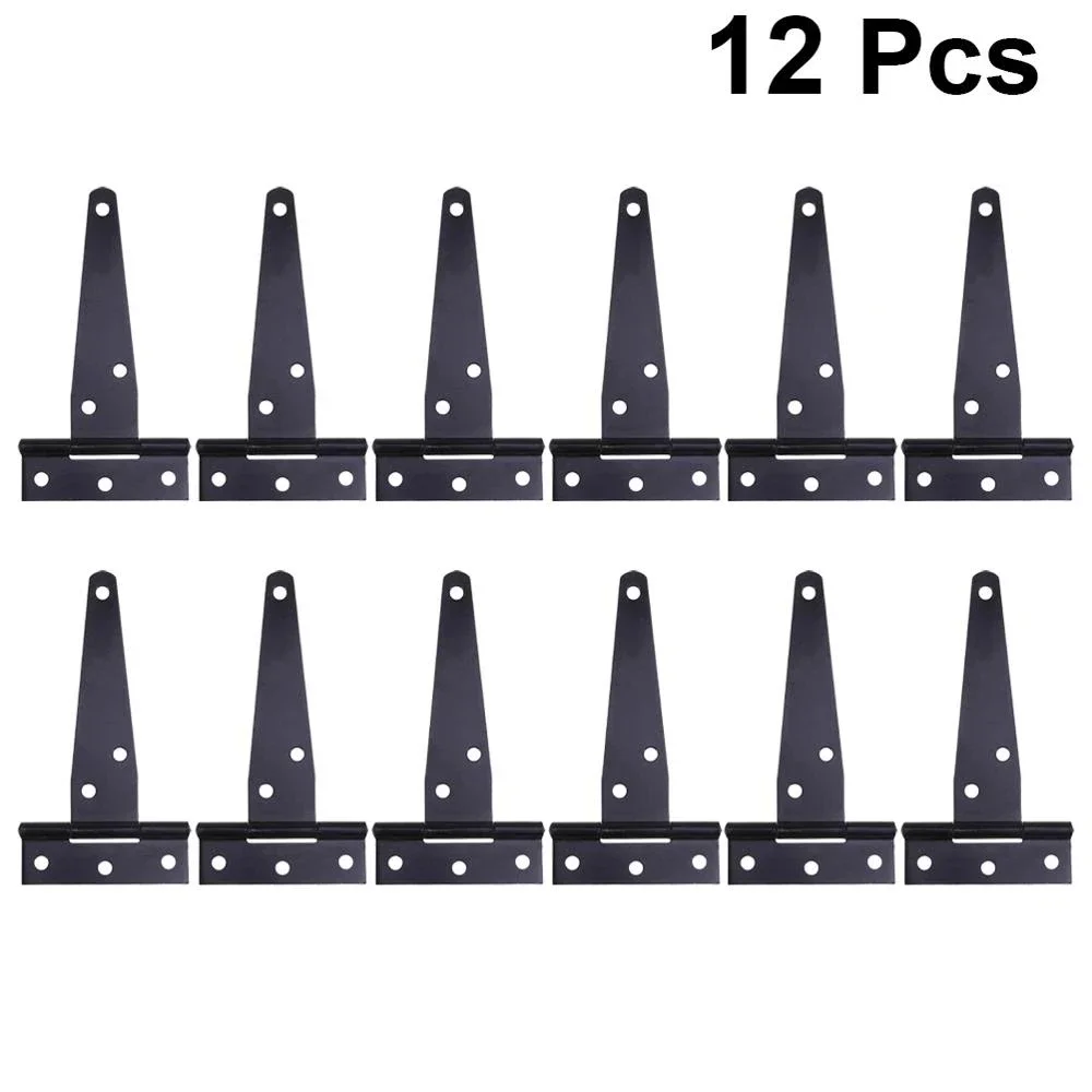 12Pcs 4Inches T Shaped Rustproof Iron Light Duty Shed Hinge Gate Strap Hinge Door Gates Hinges for Cabinet Gate Door