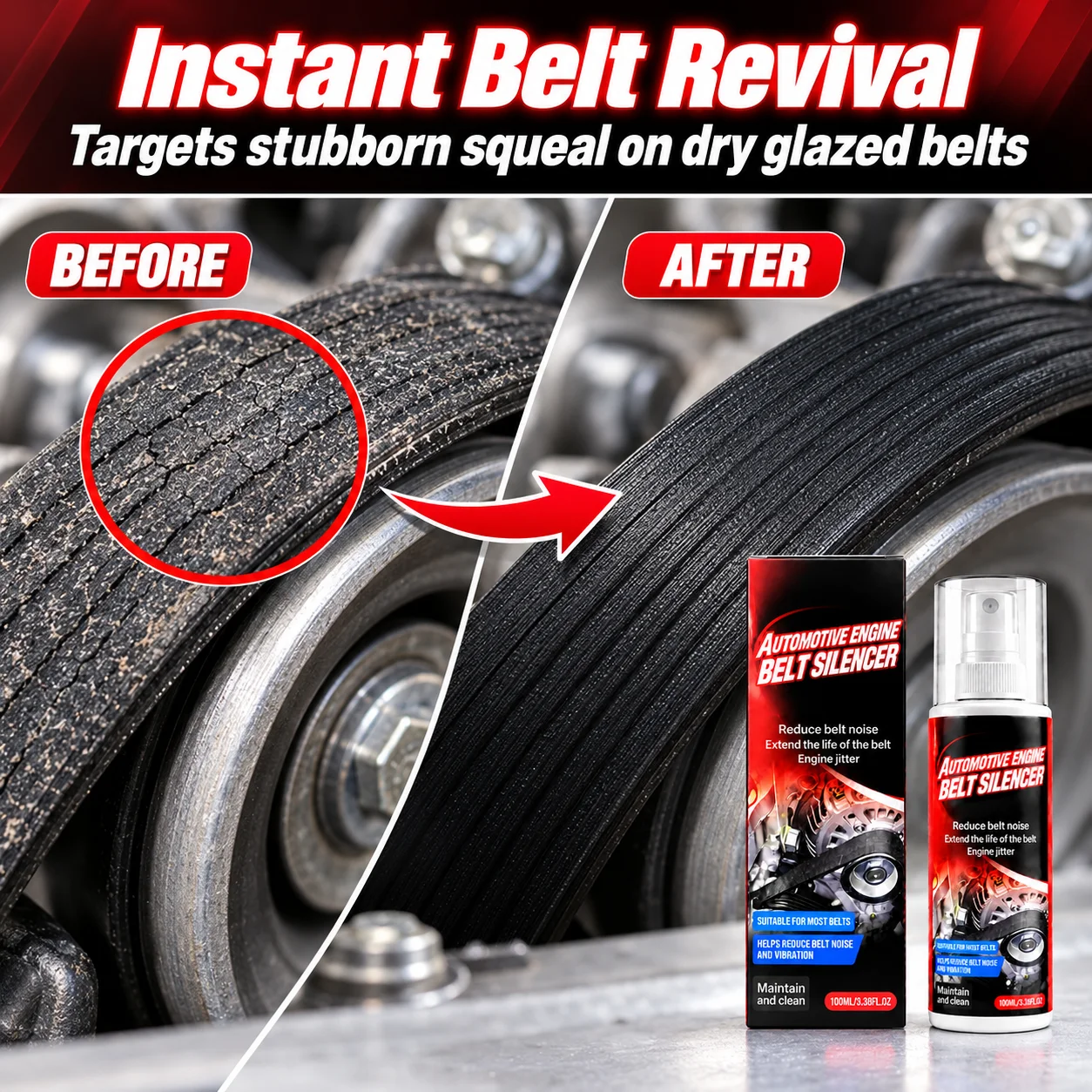 Auto Engine Belt Noise Reducer Spray Car Serpentine Drive Belt Dressing Squeak Remover Anti Slip Rubber Care Accessory Fluid Kit