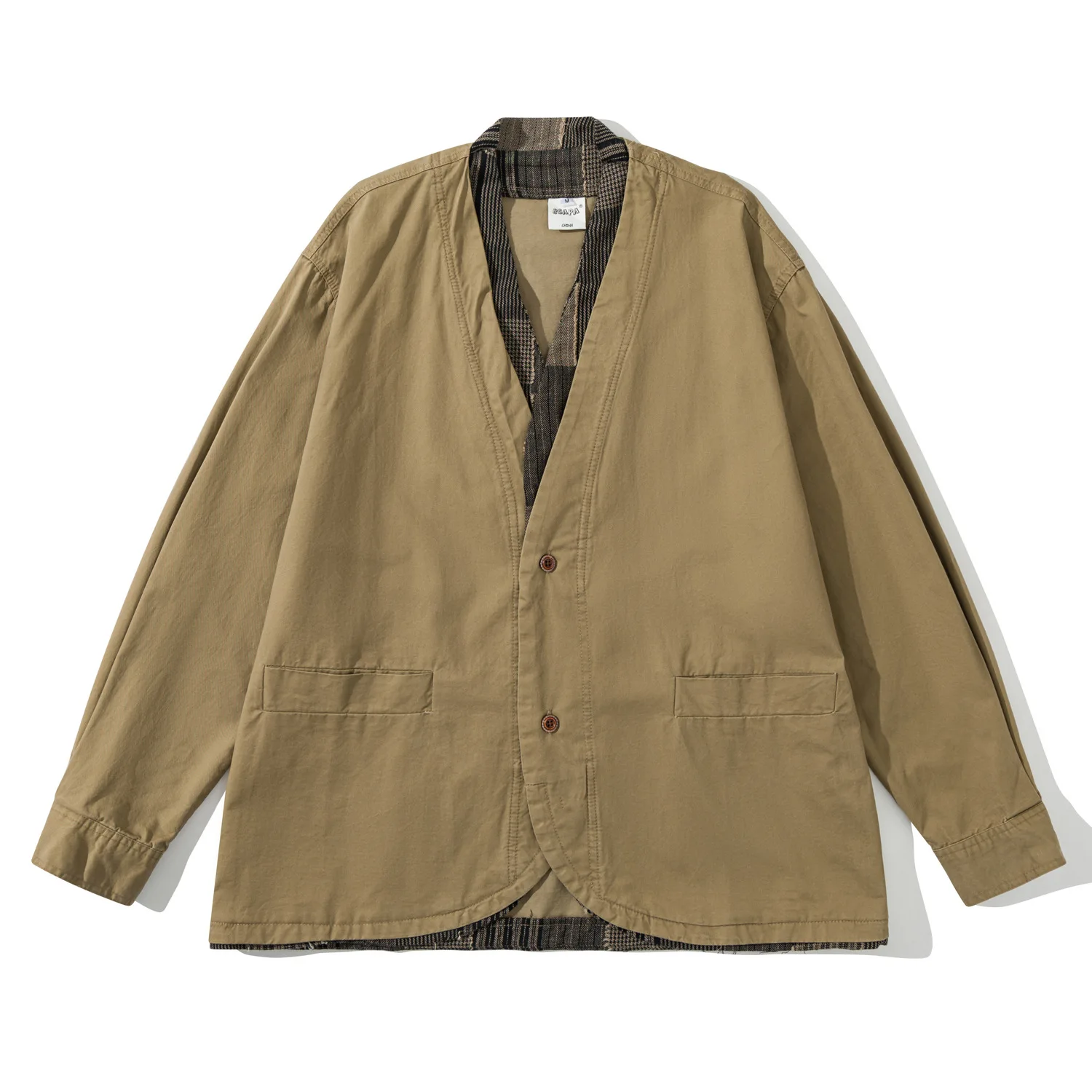 

Amikaji Streetwear Spring Fashion Japanese Vintage Pure Cotton Jacket Men's Splice Fashion Loose Casual Coat Outerwear