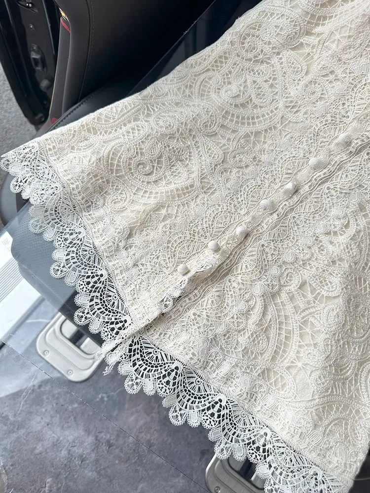 여성용 슬리 레이스 트림 후디 탑 여름용 루즈핏 슬림 트렌디 홀로우 아웃 체스트넛 컬러 빠른 고품질 소재