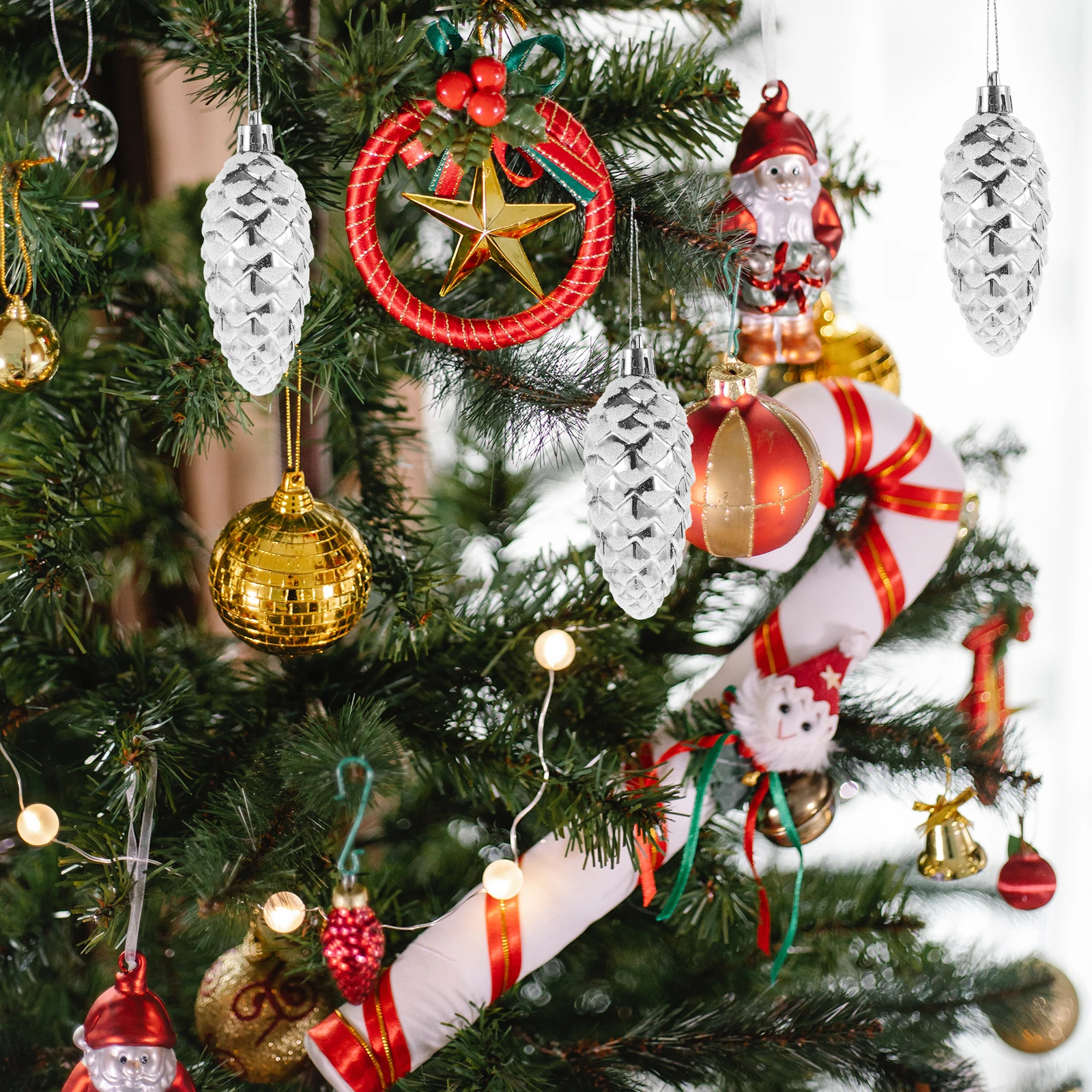 

10pcs Golden Pinecone Ball Ornaments for Christmas Tree Decorative Holiday Hanging Decor Xmas Party Charm New Year DIY