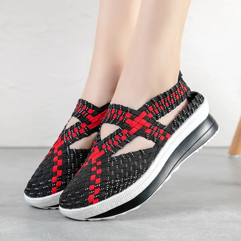 Summer heighten sneakers women shoes wedges increased thick platform shoes woman woven breathable casual sneakers shake shoe