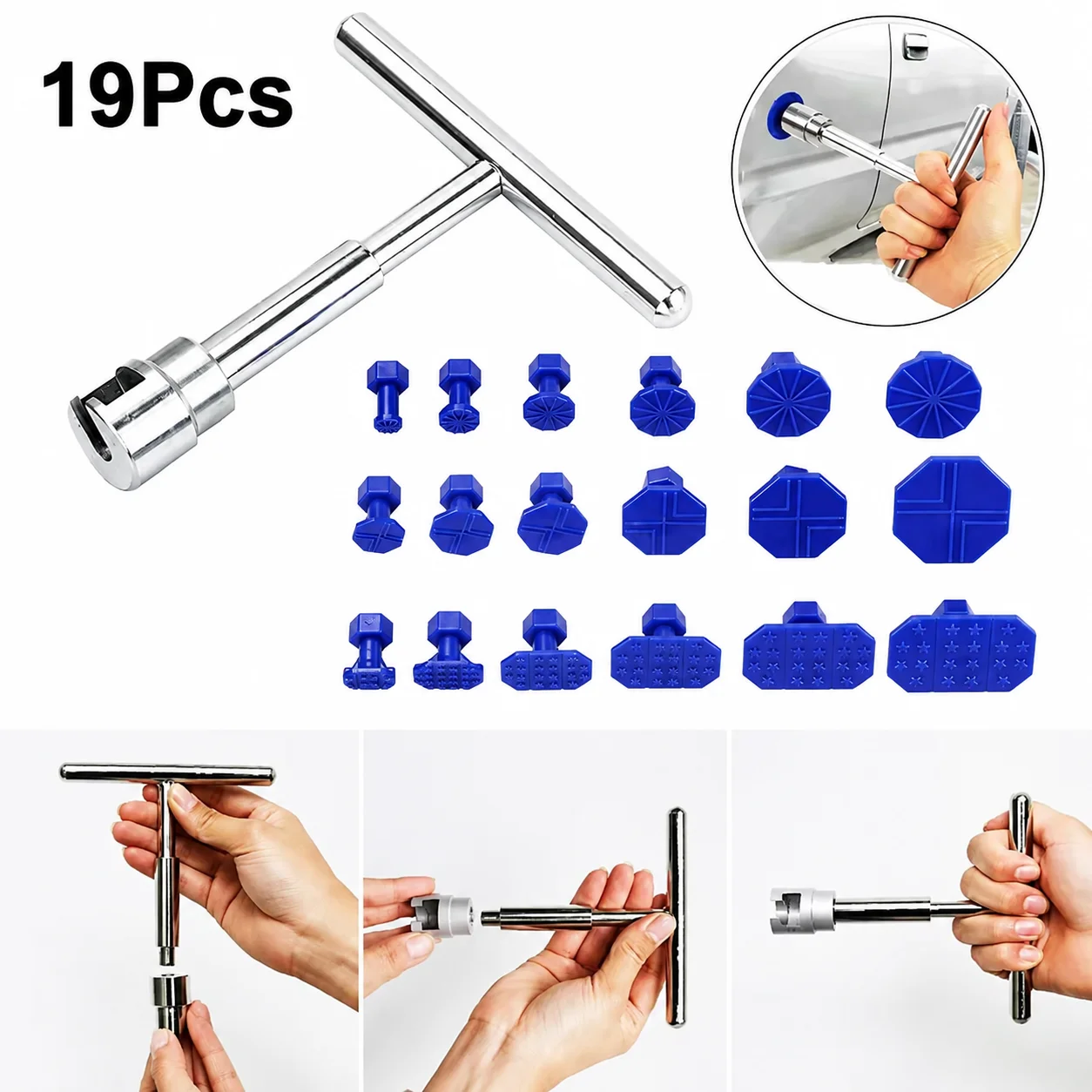 Car Dent Repair Puller Auto Body Part Mechanical Sheet Glue Gun,  Plastic Tabs,  Metal T-Handle Hand Tools Kit Set Universal