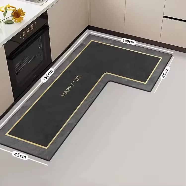 

L-Shape Diatomite Mat Kitchen Rugs Non-slip Long Carpet for Kitchen Living Room Super Absorbent Floor Mats Foot Rug Home Decor