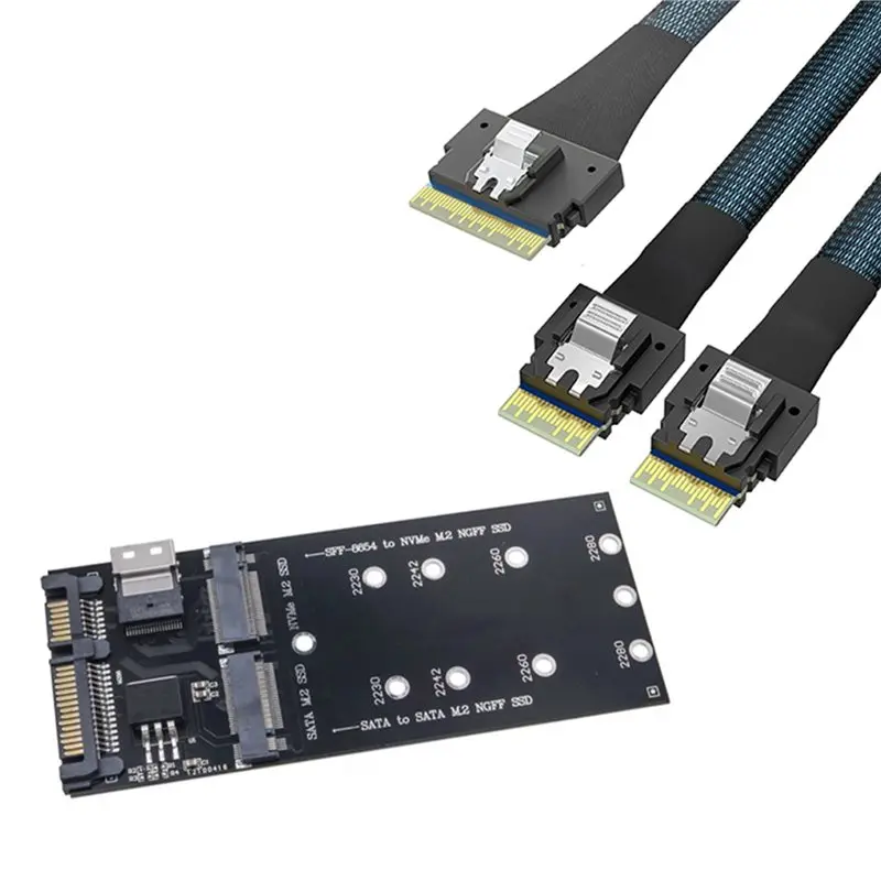 【HOT A69Z!】M2 NVME SSD To SFF-8654 Converter With SATA 22Pin Interface, M2 Expansion Card SFF-8654 To Dual 4I Data Cable