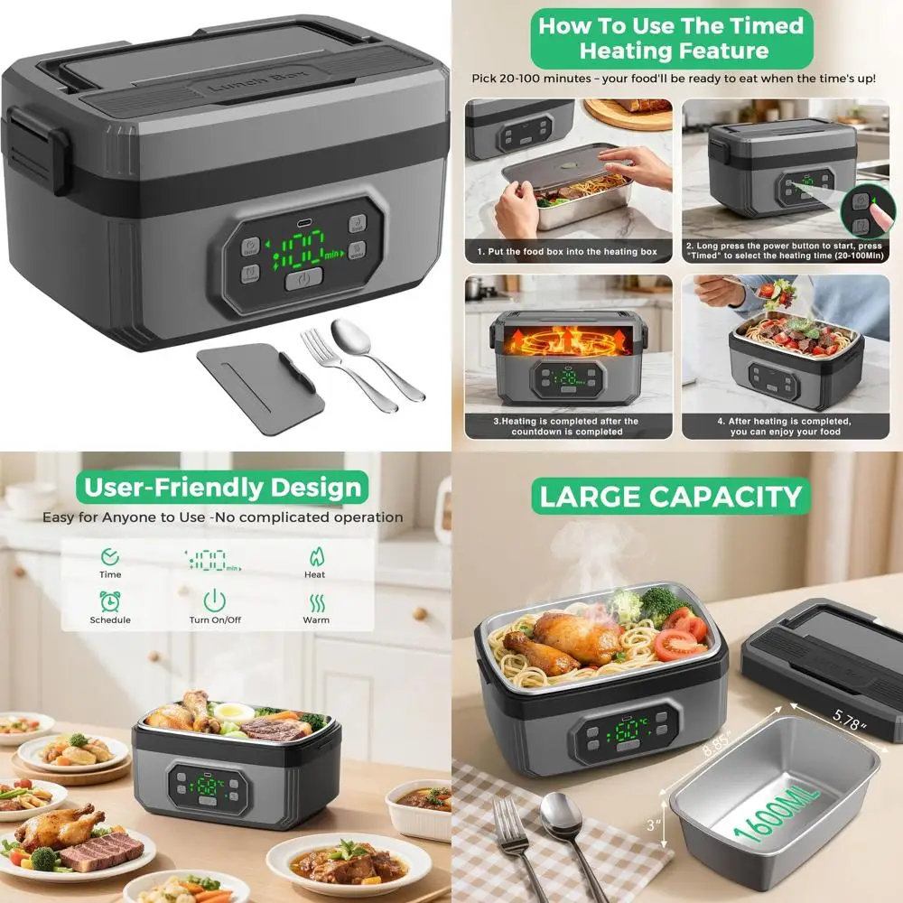 

Portable 24000mAh Electric Lunch Box, 1.6L Self-Heating Food Warmer for Car, Office, Outdoor Use