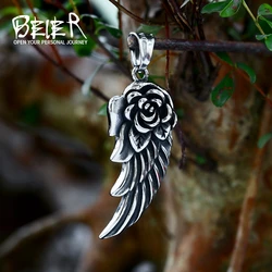 BEIER Cool Nice Detail Part Feather Flower Pendant Necklace For Man 316L Stainless Steel Gothic Personality Jewelry  BP8-262