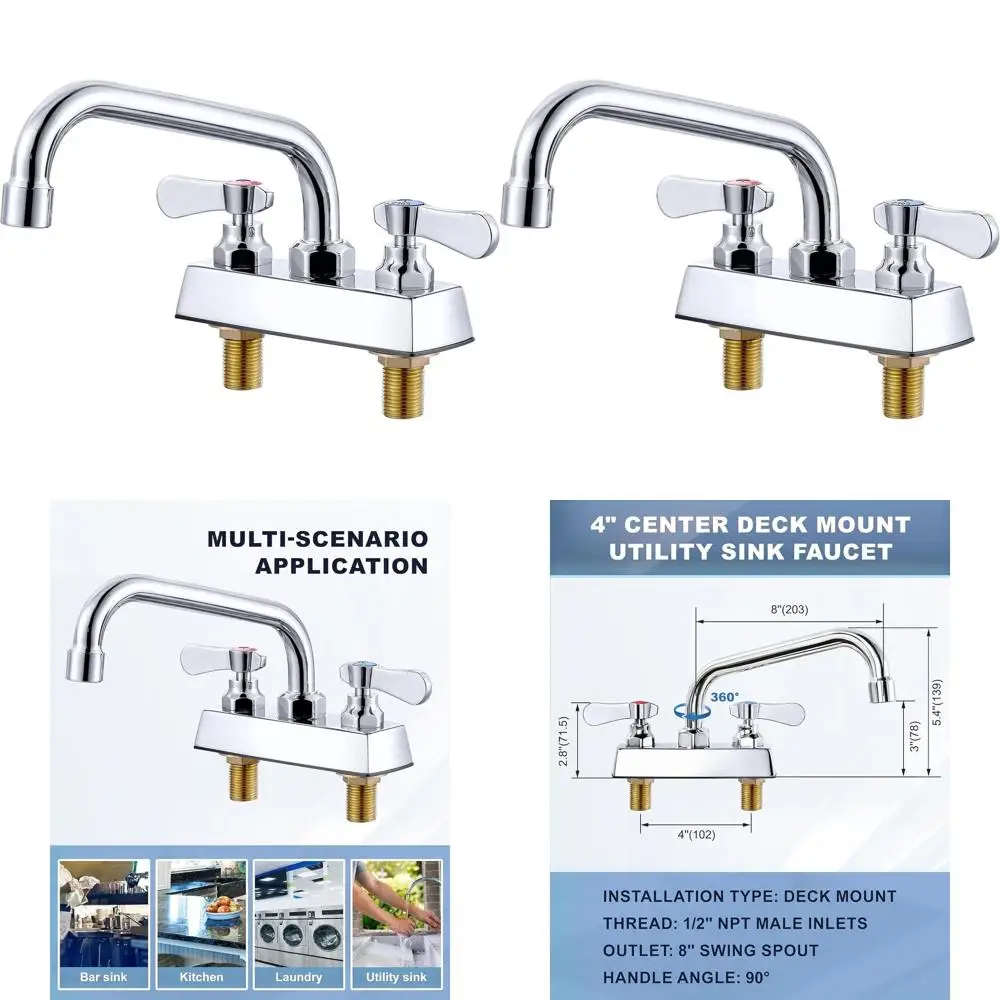 

4 Inch Center Swivel Spout Utility Sink Faucet with Hose Thread, 8 Chrome Brass Laundry Sink Mixer Tap for Bar, Garden, Garage,