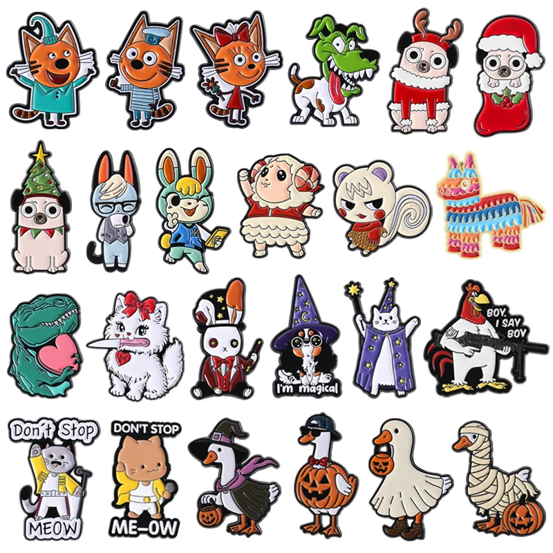 Colección de animales de dibujos animados, alfileres esmaltados, lindo gato Raymond, cara verde, perro, broches de personajes animados, insignia de solapa, regalos de joyería