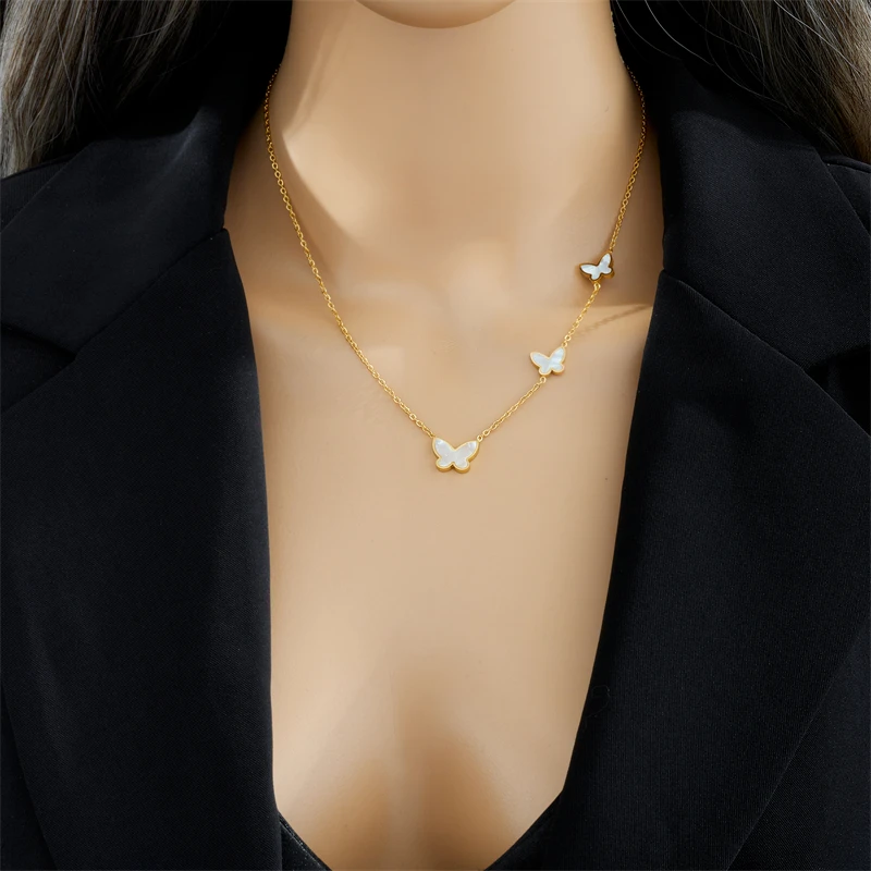 DIEYURO-الفولاذ المقاوم للصدأ فراشة قلادة قلادة للنساء ، الفتاة سلسلة الترقوة ، غير يتلاشى هدايا المجوهرات ، الاتجاه الجديد ، 316L