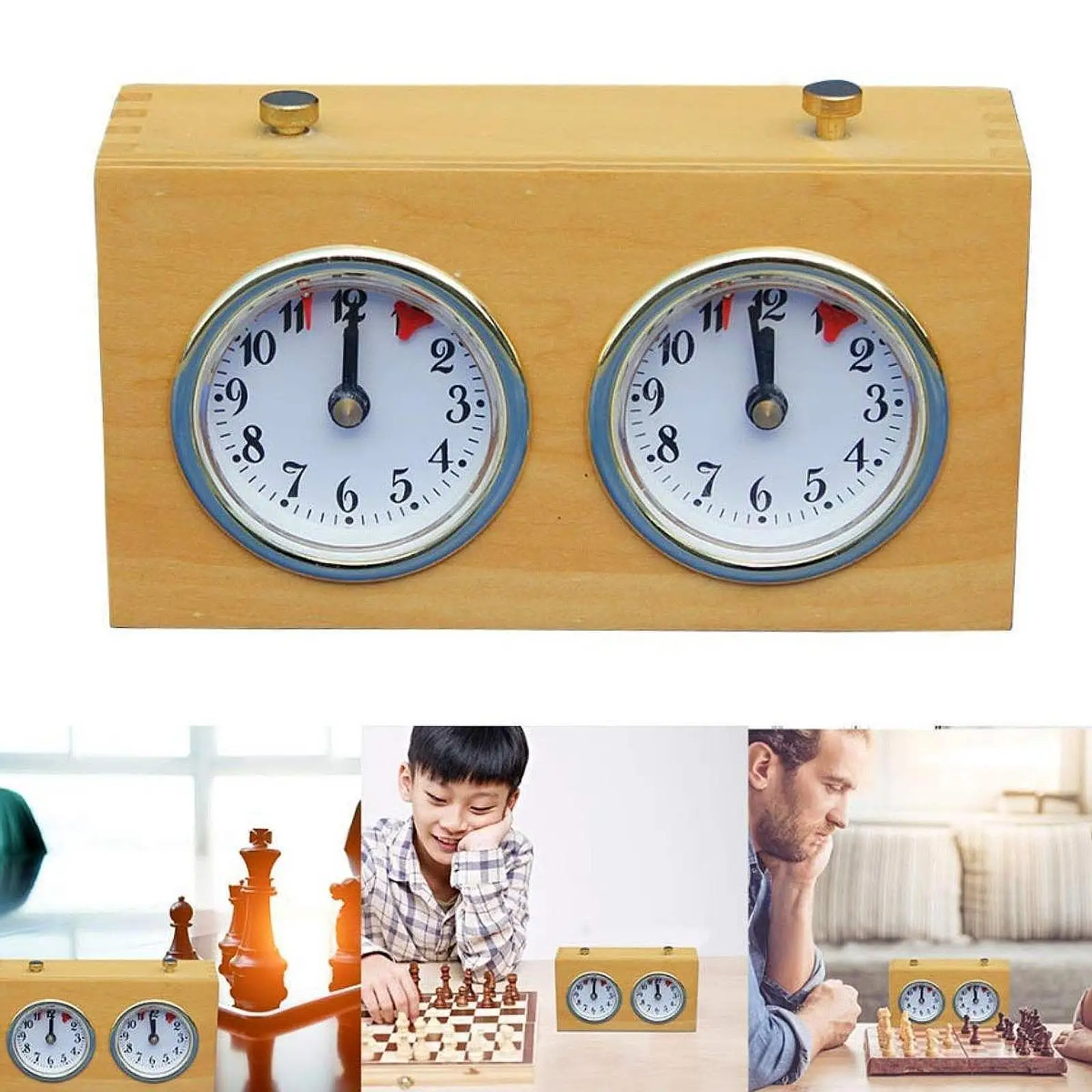 

Chess Timer Professional Game Timer Mechanical Utility Lightweight Competition Timing Tool Wooden for Board Games Competition