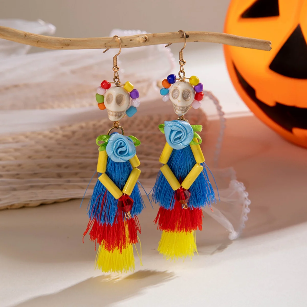 Nette Halloween Ohrringe Harz Herz Blume Bogen Schädel Braut Kürbis Fransen Tropfen Baumeln Gothic Schmuck Für Frauen Männer Zubehör