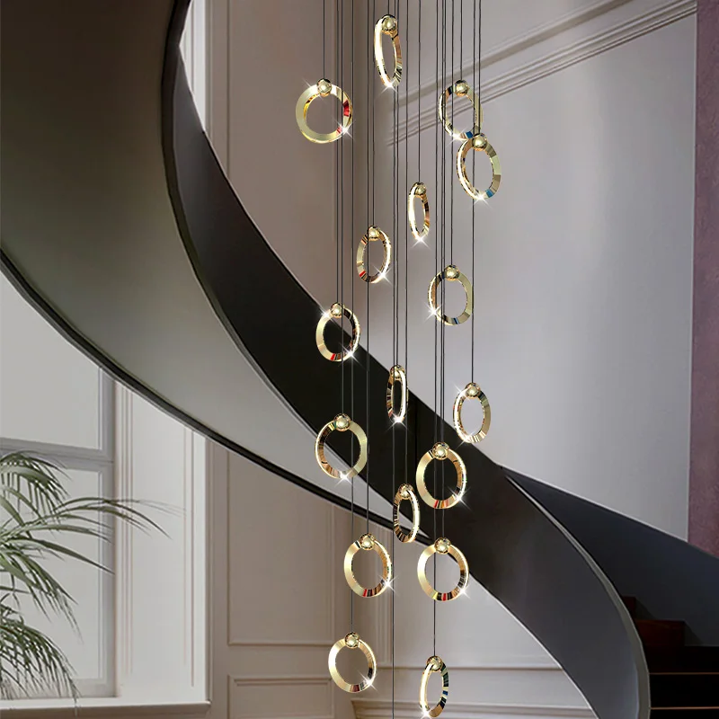 Hanging Light Fitting Italian Minimalist Design Electroplated Gold High-quality Staircase Chandelier Hanging Light For Hall