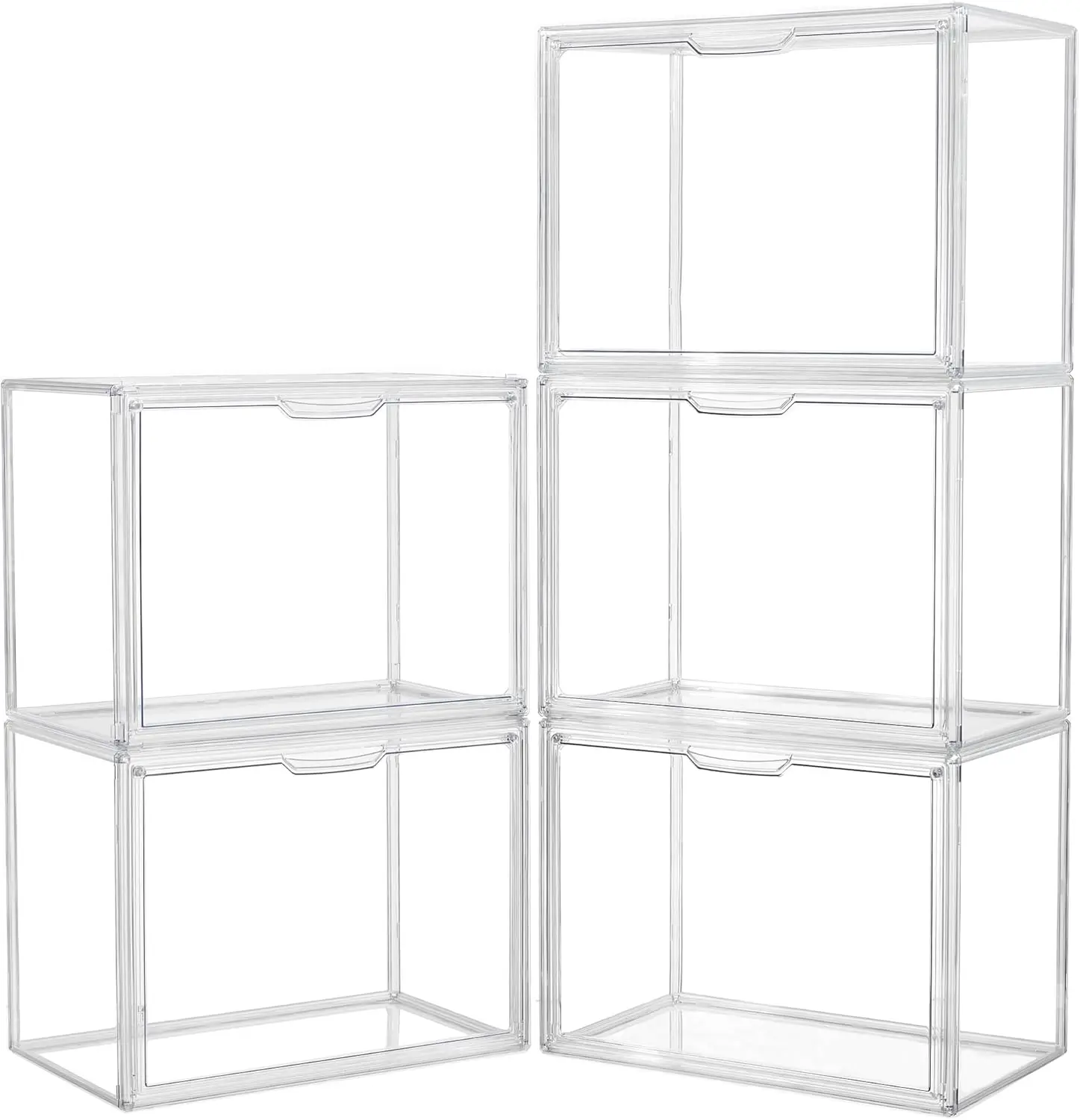 

Clear Stackable Acrylic Display Case with Magnetic Lid for Collectibles and Cosmetics Storage (5 Pack, X-Large)