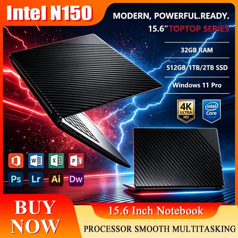 New 15.6'' Laptop Intel Core N150 32GB 2TB Gaming PC Ultra Slim Office Study Computer PC Windows 11 Pro 1920*1080 HD