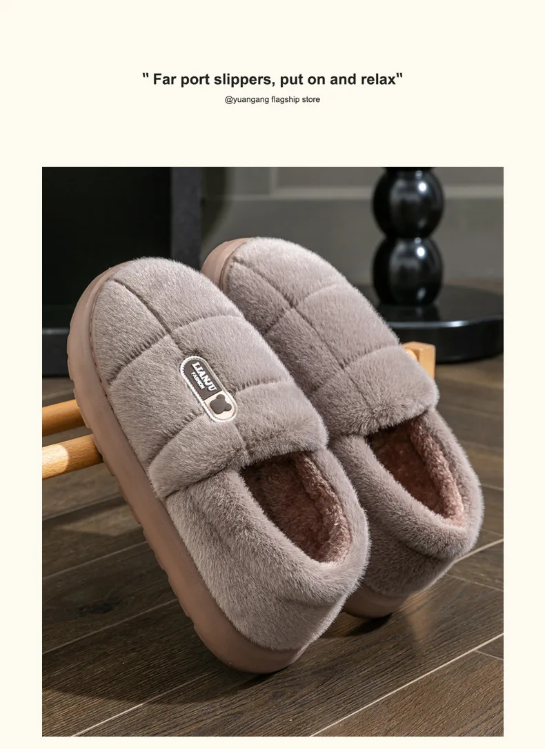 Übergroße 50 51 Winter-Hausschuhe für Damen und Herren mit Dicker Sohle, Warme Paar-Pantoffeln, Rutschfeste Flache Plattform, Damen-Baumwoll-Hausschuhe – Detail 14