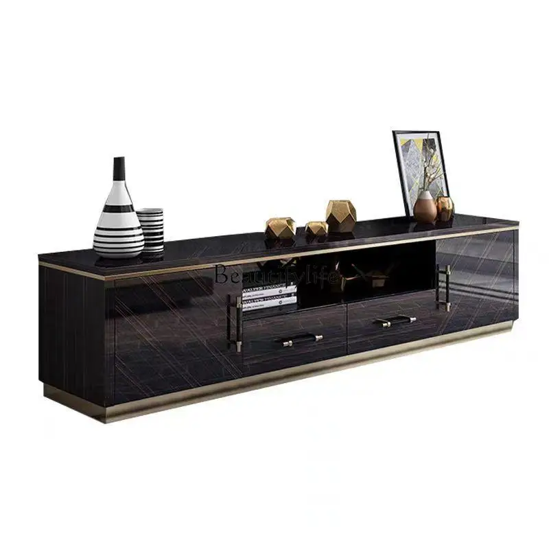 

Postmodern light luxury living room TV cabinet solid wood storage floor cabinet simple bright paint