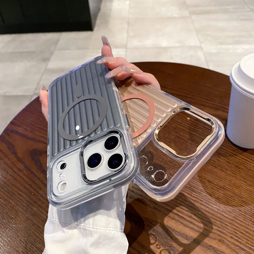 Mode 3D Koffer Gegolfd Streep Modern voor Magsafe Case voor IPhone 17 Air 16 15 14 Pro Max Magnetische Waterdichte Cover Fonds