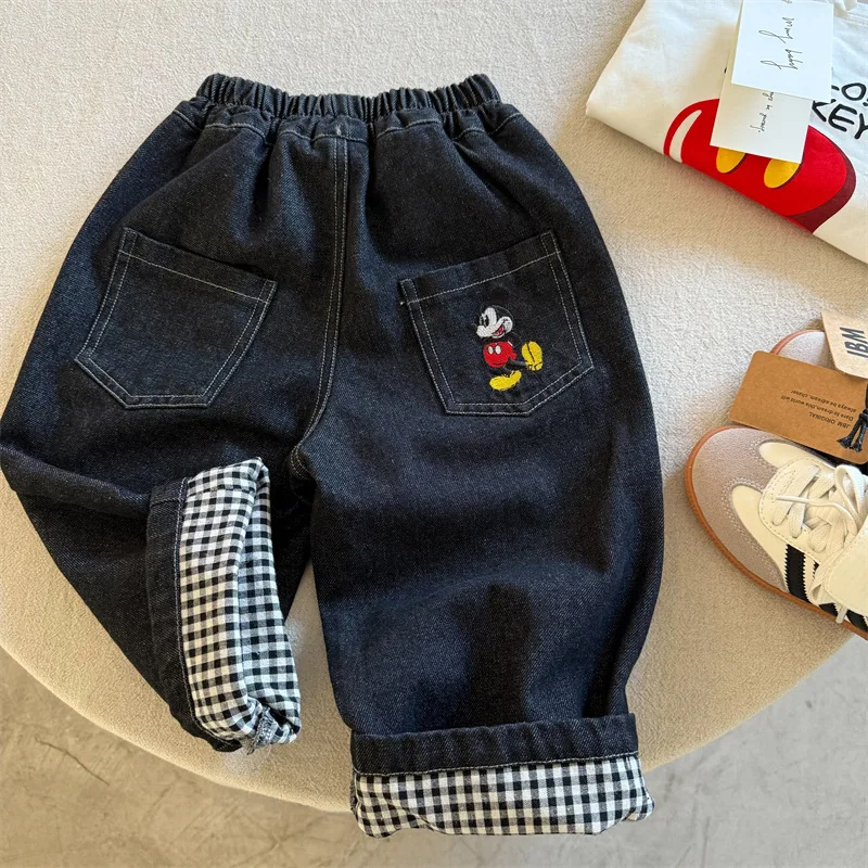 

Disney Kids Pants 2025 Spring, Cartoon Embroidered Jeans with Patchwork, Straight Leg for Boys Girls