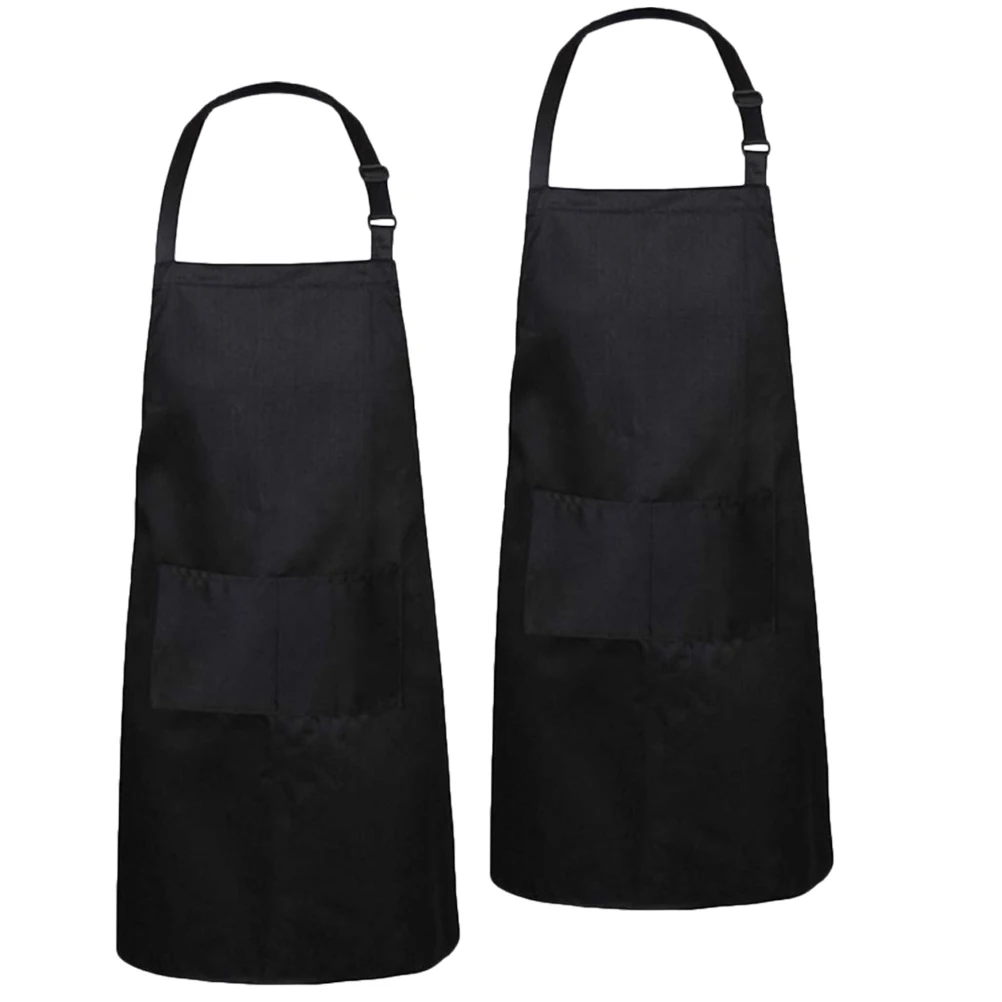 

2pcs Black Kitchen Work Apron 70x75cm Cooking BBQ Grilling Chef Women Men Pocket Durable MultiFunctional