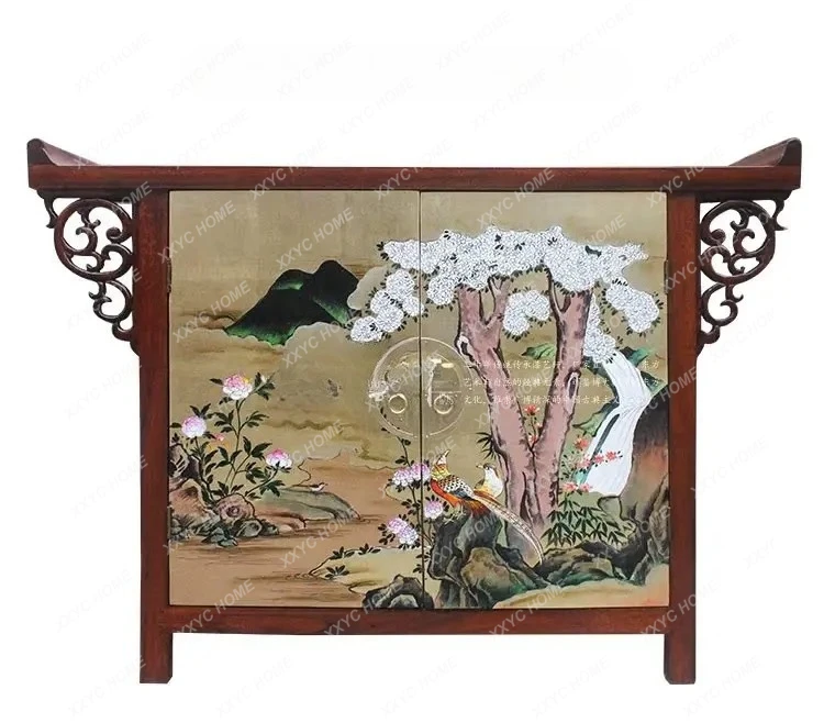 

New Chinese-style painted solid wood porch shoe cabinet two doors storage foyer furniture