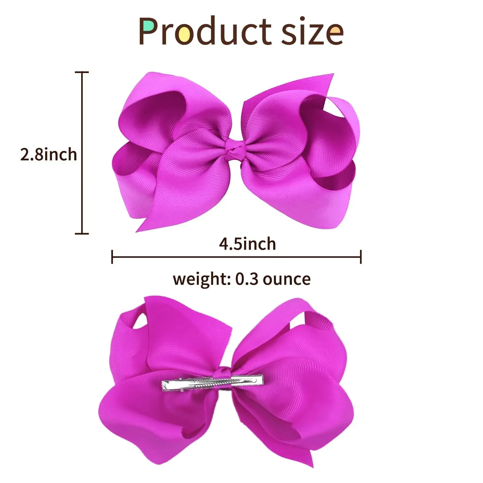 여아용 달콤한 대형 그로그레인 리본 헤어 클립, 멀티 컬러 머리핀, 머리 장식, 헤어 액세서리, 4.5 인치, 세트당 40 개