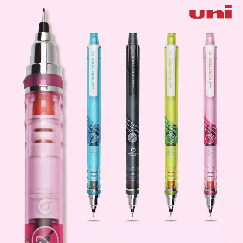Portaminas Uni Kuru Toga: rotación automática de plomo, punta fina de 0,5 mm, negro 450T, ideal para la escuela y el arte