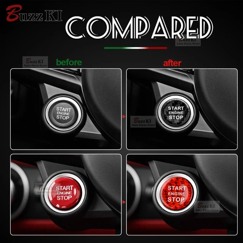 Real Hard Carbon Fiber for Alfa Romeo 147 156 159 Giulia Stelvio Accessories Car Engine Start Stop Button Cover Ignition Sticker