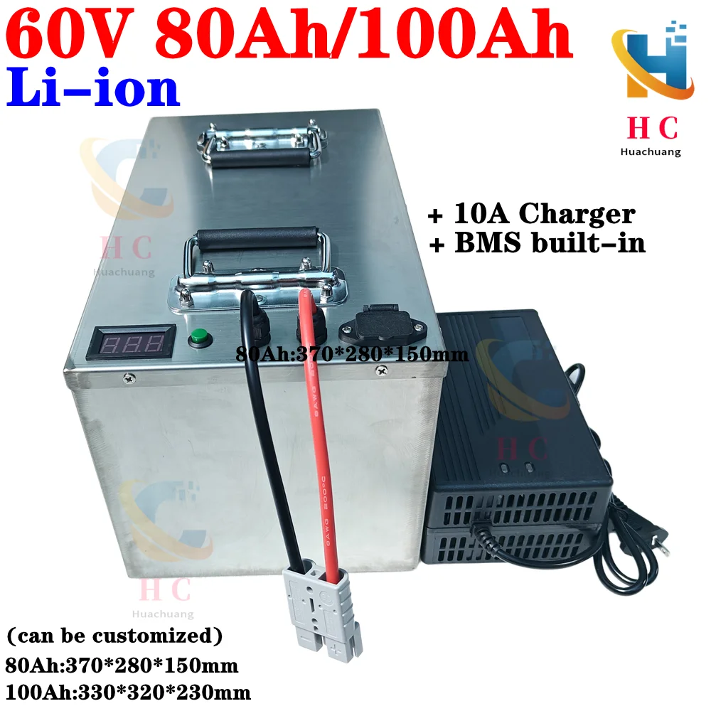 

Brand high quality lithium battery 60v 100Ah 80Ah Li-ion battery pack with BMS for 6000w forklift AGV UPS EV+10A charger