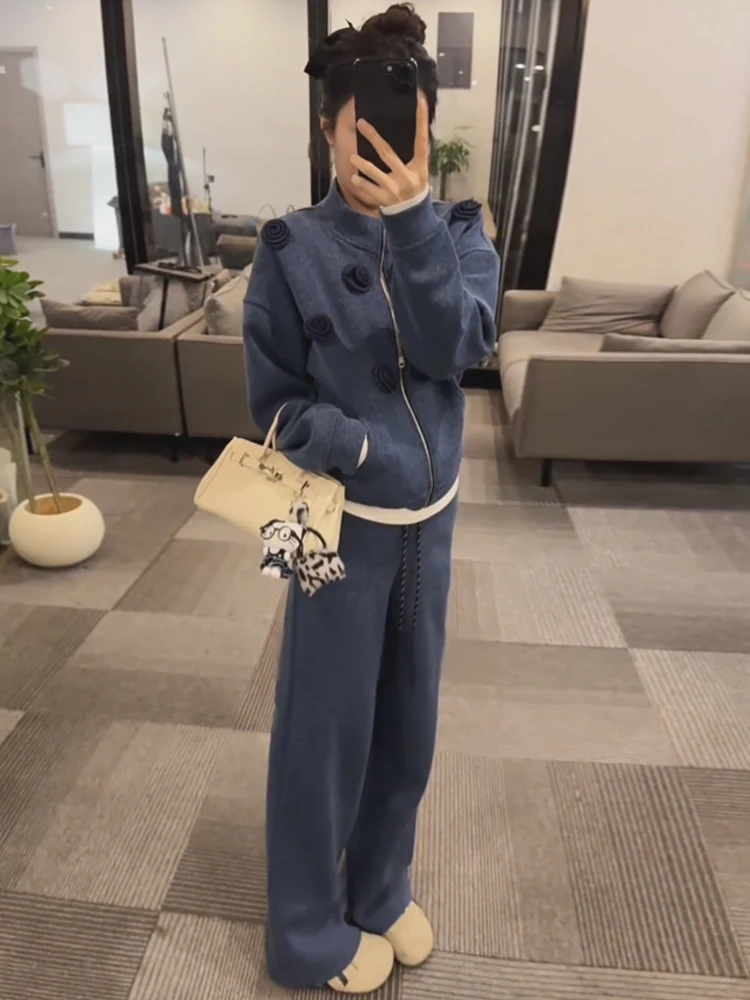 

Unique Anti-Aging Casual Sportswear Set Women's Spring 2026 Stylish Outerwear Top Wide Leg Pants Two-Piece Set Comfortable Fit