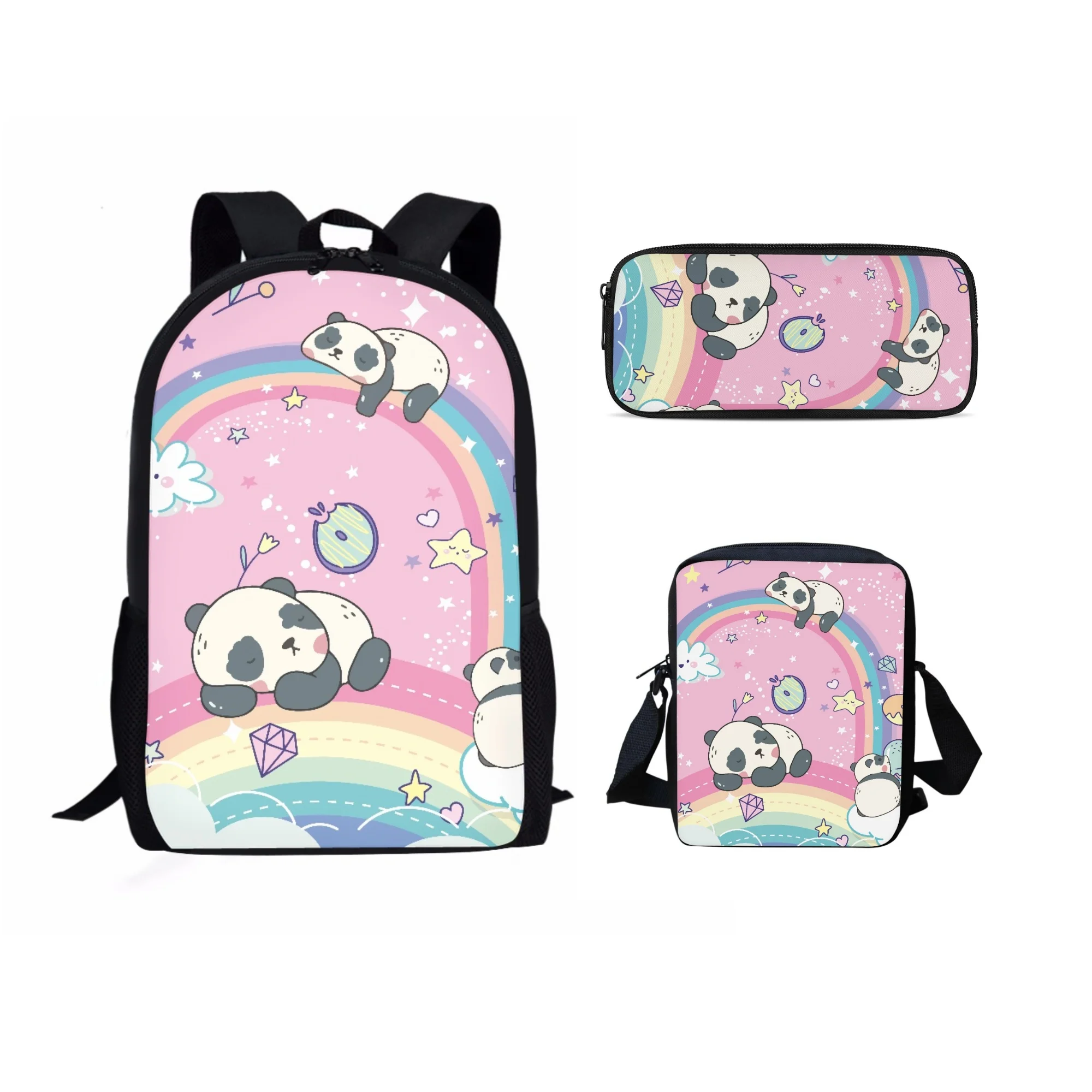 Mochila/bolsa de mensajero/estuche de lápices personalizable para niños, mochilas escolares con patrón de Panda de dibujos animados, morral escolar para niños y niñas