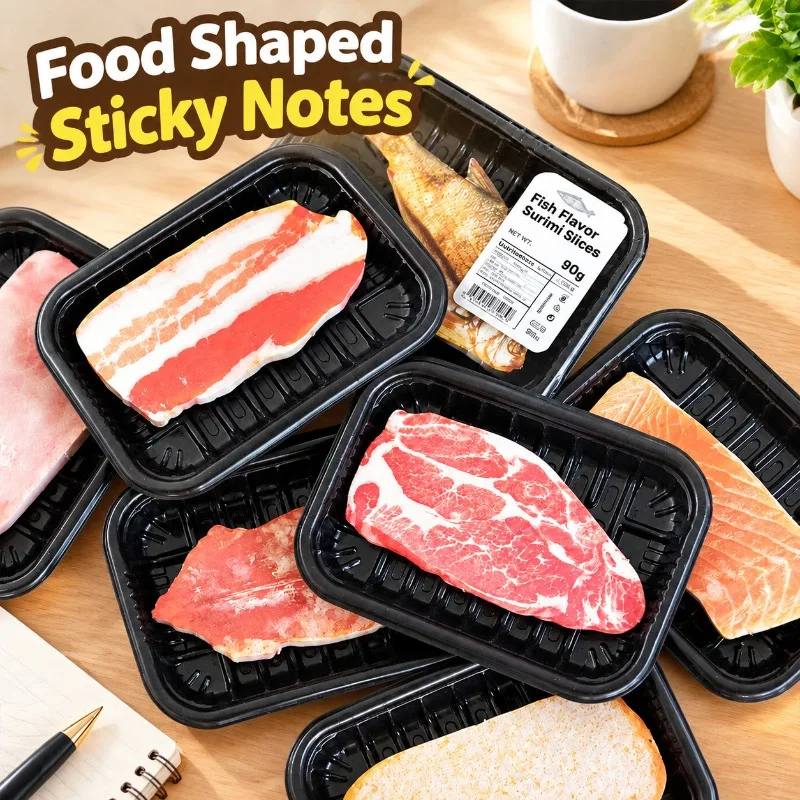Realistic Simulation Meat Memo Notes Novelty Pork Belly Steak Bread Shape Sticky Tabs Fun Fruit Vegetable Series Writable Page