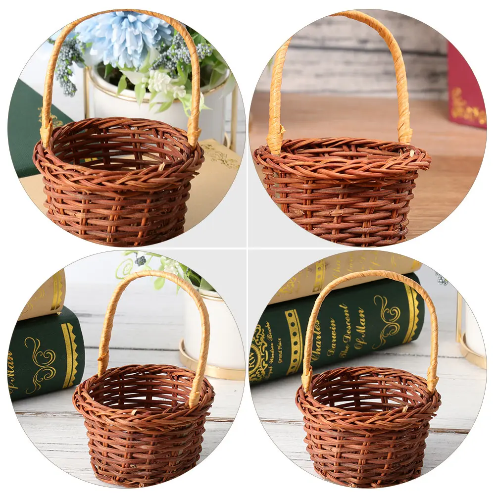 

2pcs Miniature Baskets 8cm Height 5cm Diameter DIY Storage Basket nament Kids Toy House Decor Mini Basket Model Rattan Style