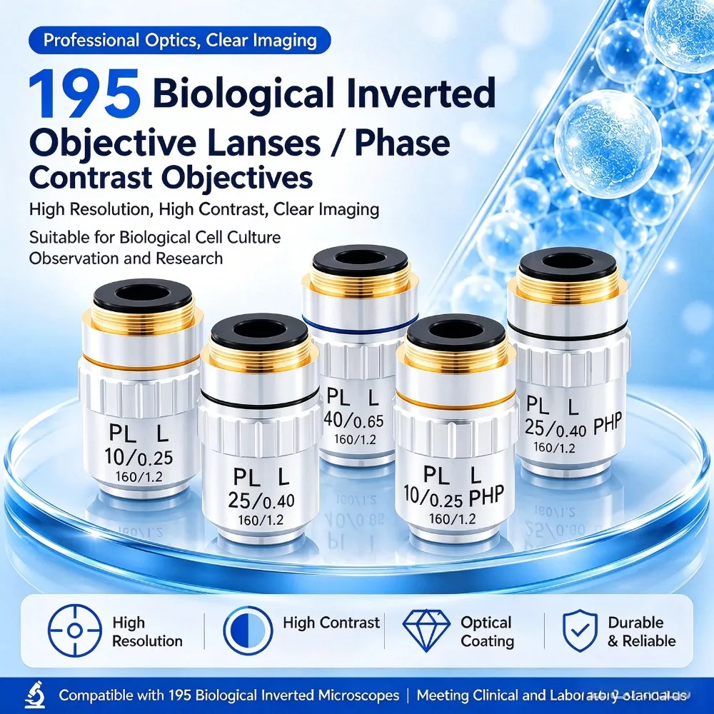 PLL PHP 10X 25X 40X 195 Long Working Distance Phase Contrast Objective Lens Parfocal Distance 45mm Biological Inverted Objective