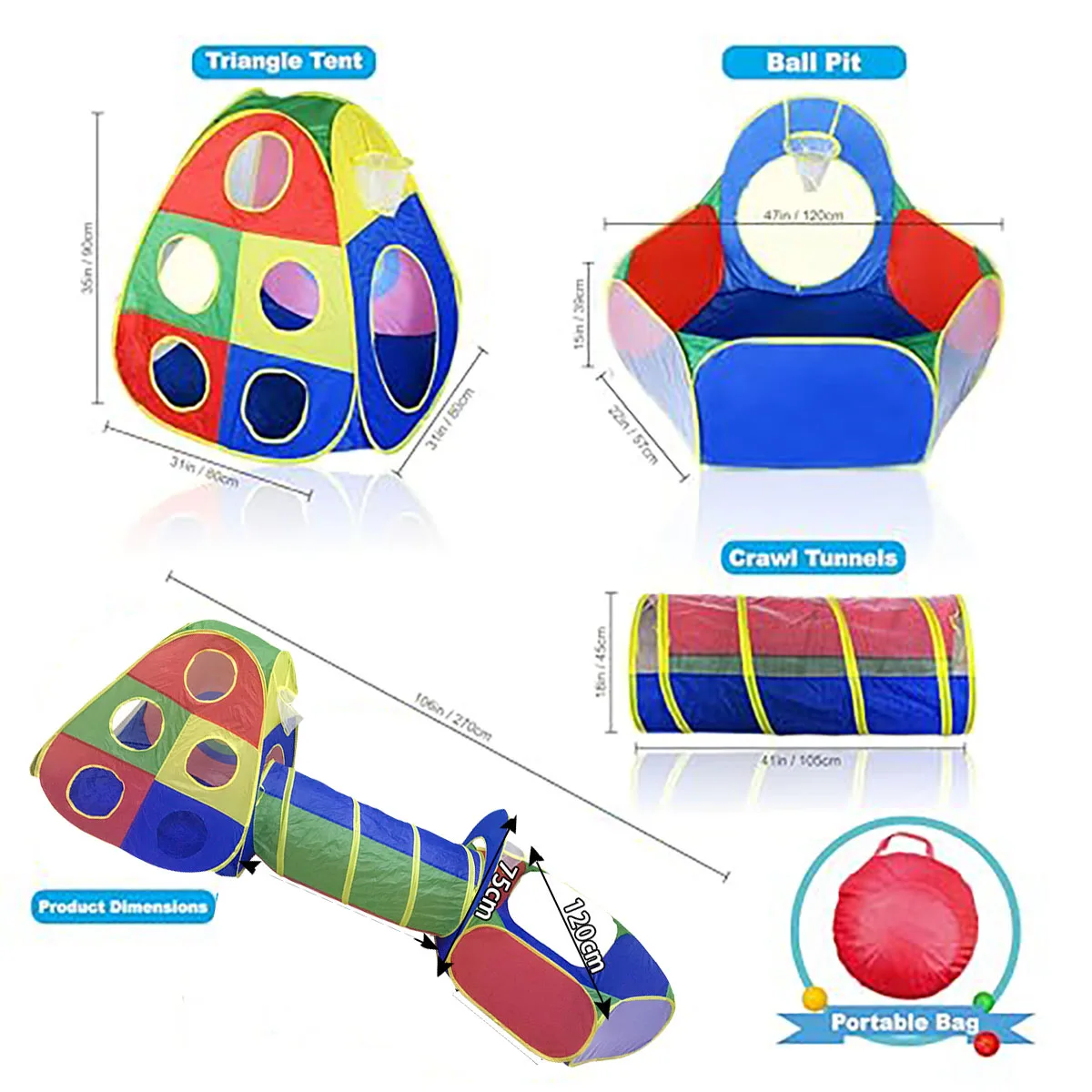 Child Children Boy Girl Princess Castle Ball Pit Tents and Tunnels, Jungle Gym Play Tent with Play Crawl Tunnel Toy