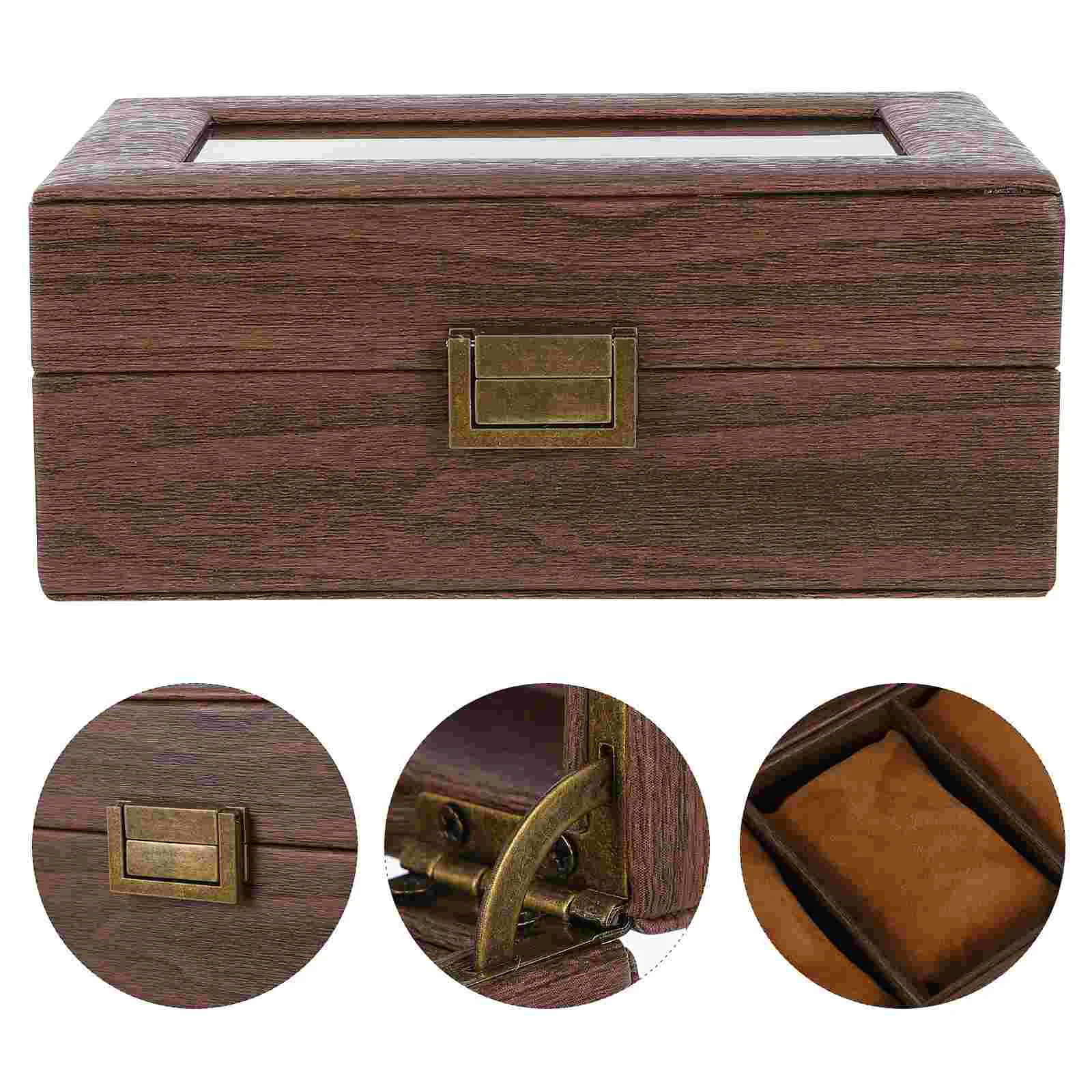 

Jewelry Watch Storage Box Man Wood Drawer Organizer Wristwatch Display Tray Case