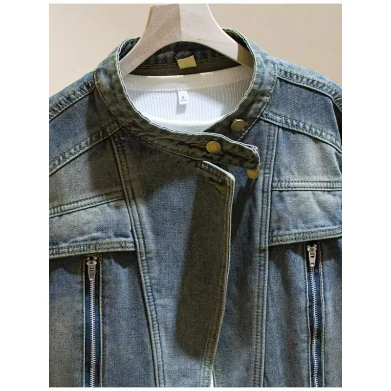 

Stand-up Collar Trendy Design Denim Jacket for Women 2026 Autumn A Loose and Fashionable Jacket for Petite Women Fashion Trend