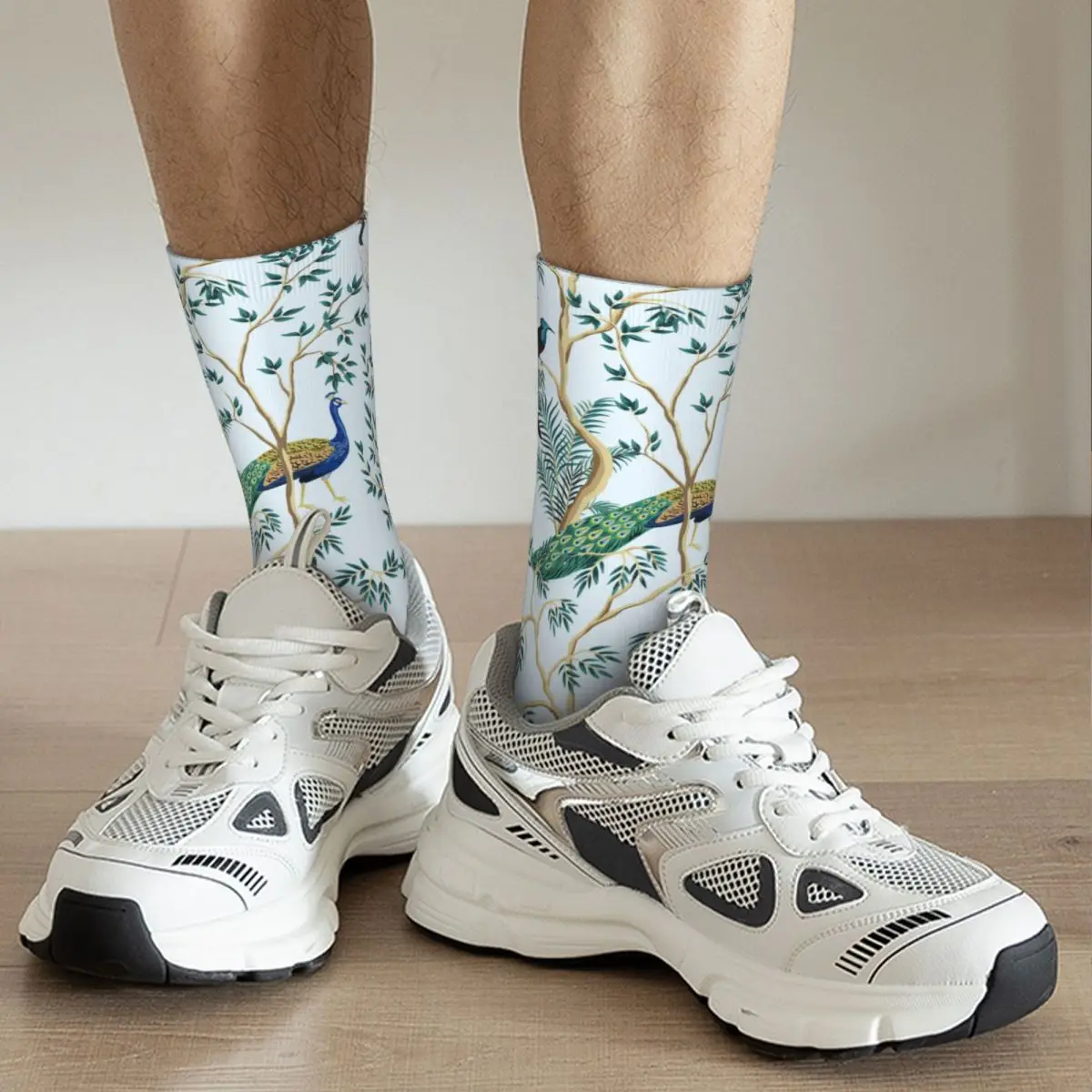 Vintage Garden Exotic Bird Peacock Socks Men   Funny Happy Chinoiserie Socks Spring Summer Autumn Winter Stockings Gifts