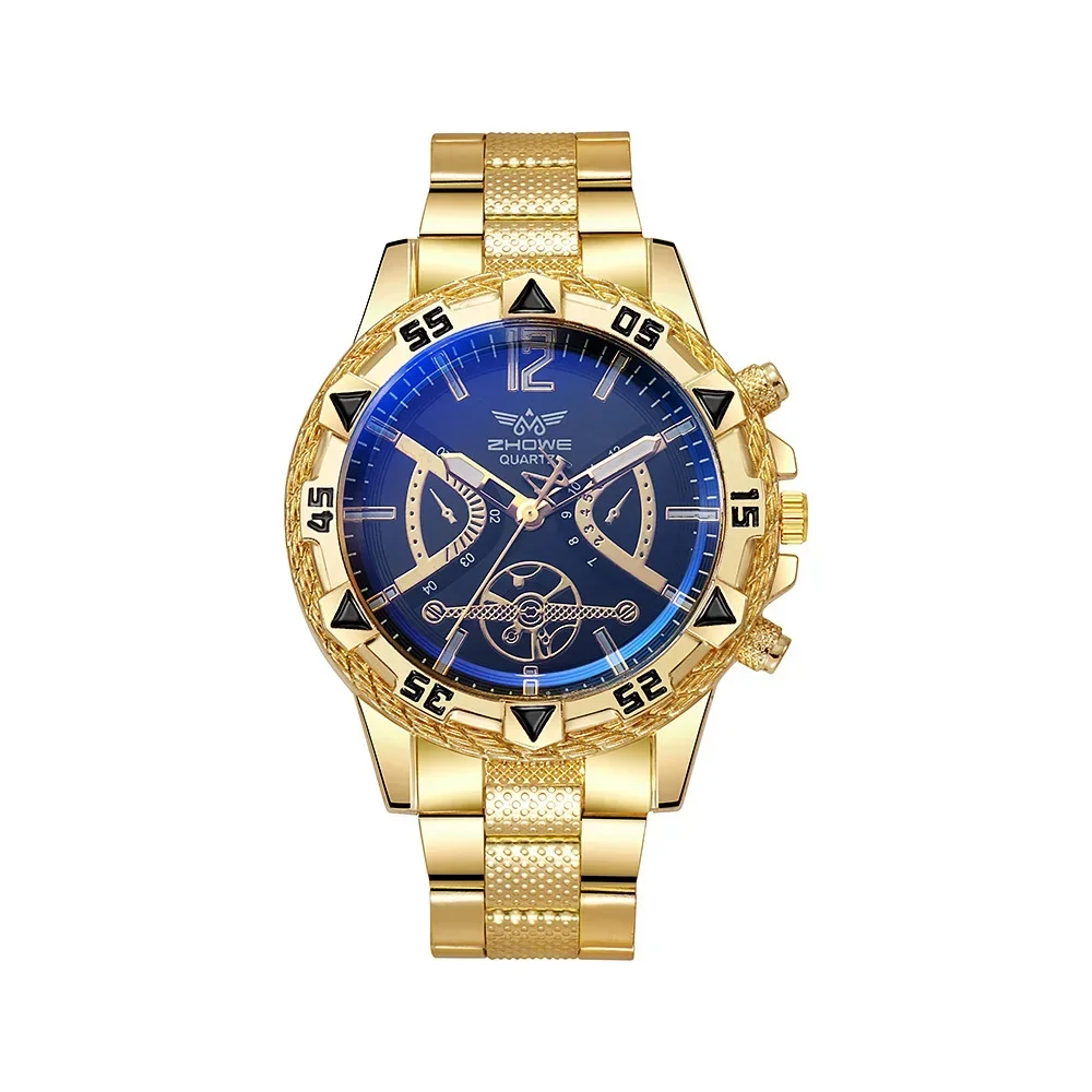 Leisure, fashion, luxury men's quartz watch, sports large dial, fake three eye quartz watch