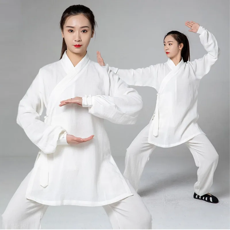 Women Chinese Traditional Cotton Linen Clothing Wudang Tai Chi Practice Martial Art Uniform Taoist Kung Fu Top and Pants Set