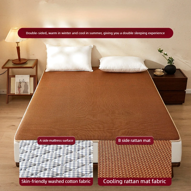 Double-Sided Summer & Winter Mattress, Breathable Foldable Anti-Slip Bed Pad for Home, Skin-Friendly Reversible Sleeping Mat
